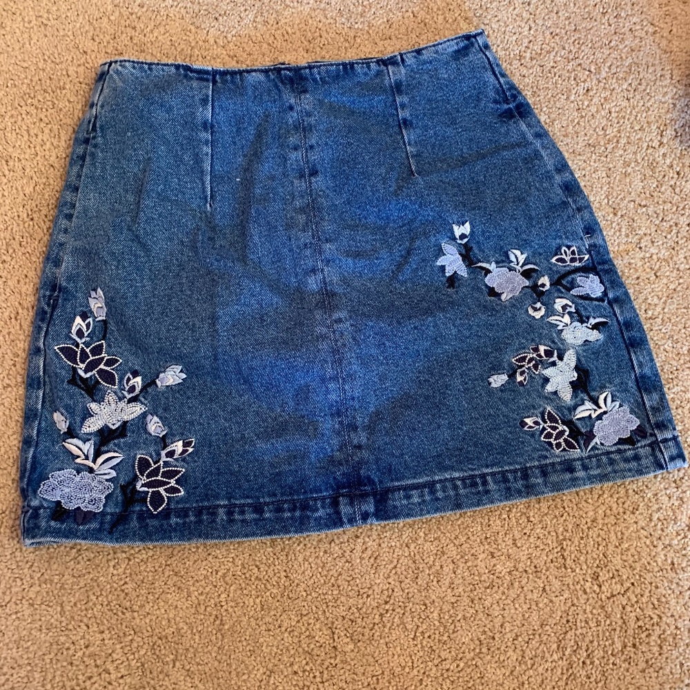 Topshop Jean Skirt with Flowers